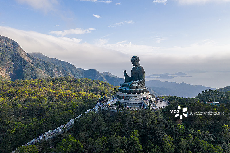 香港大屿山天坛大佛航拍图片素材