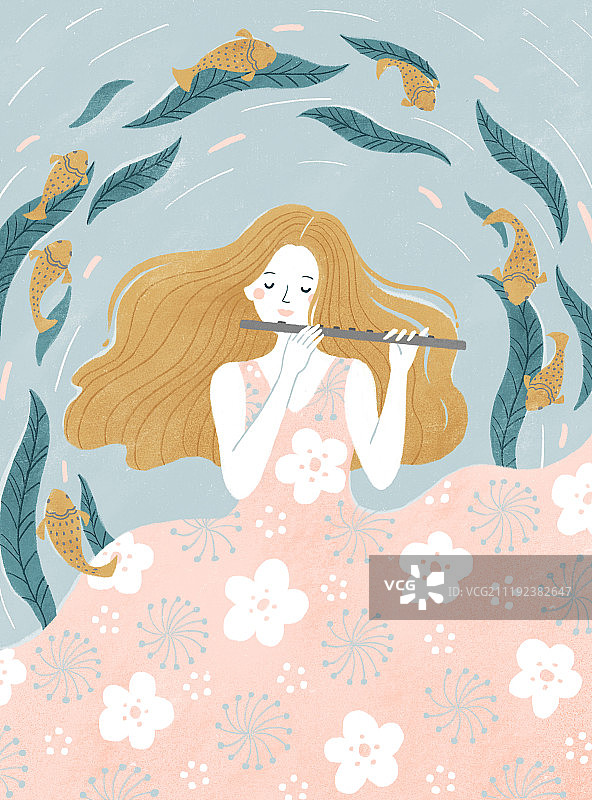 吹笛子的少女图片素材