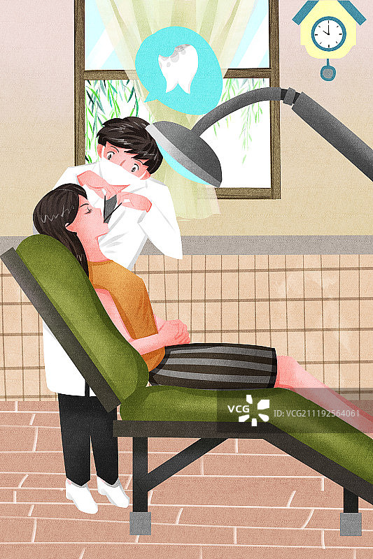 卡通牙医给病人看牙图片素材