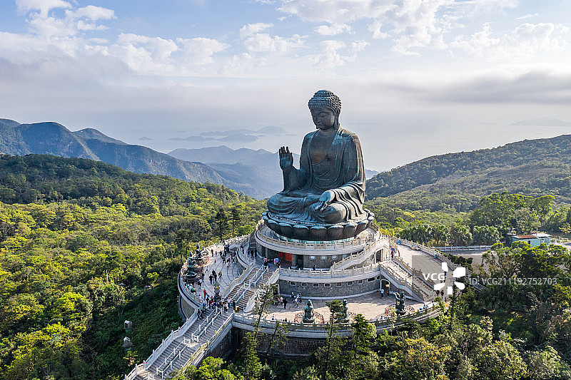 香港大屿山天坛大佛航拍图片素材
