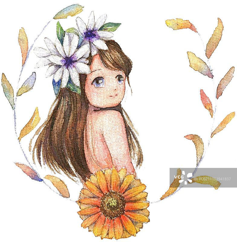 水彩手绘美丽少女头像图片素材