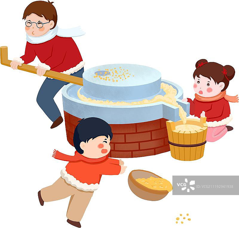磨豆腐的一家人图片素材