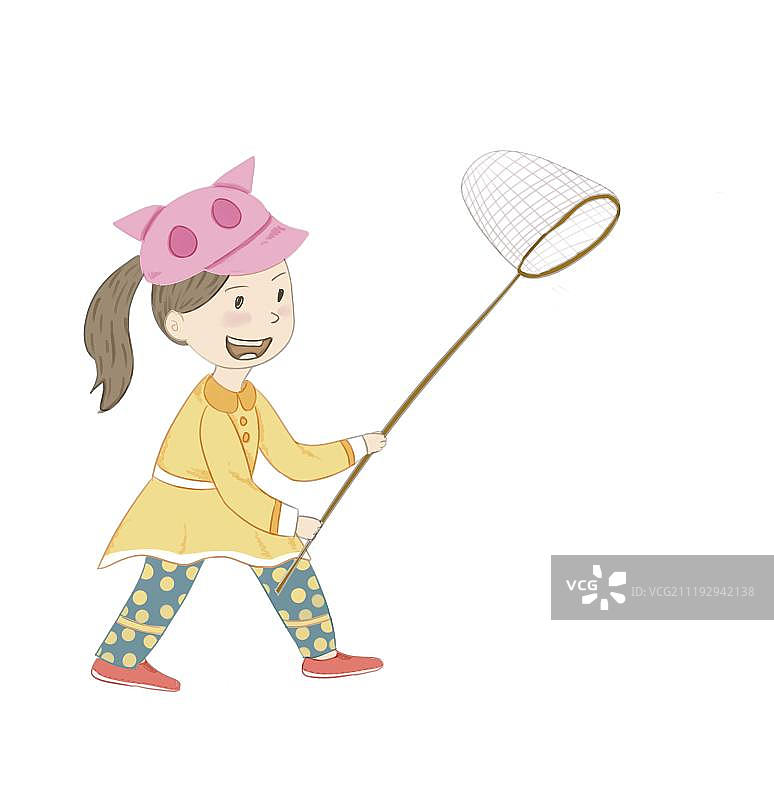 拿着捕捉网的小女孩图片素材