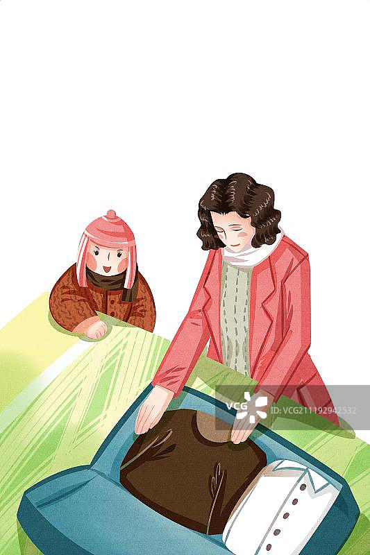 小清新一家三口外出准备图片素材