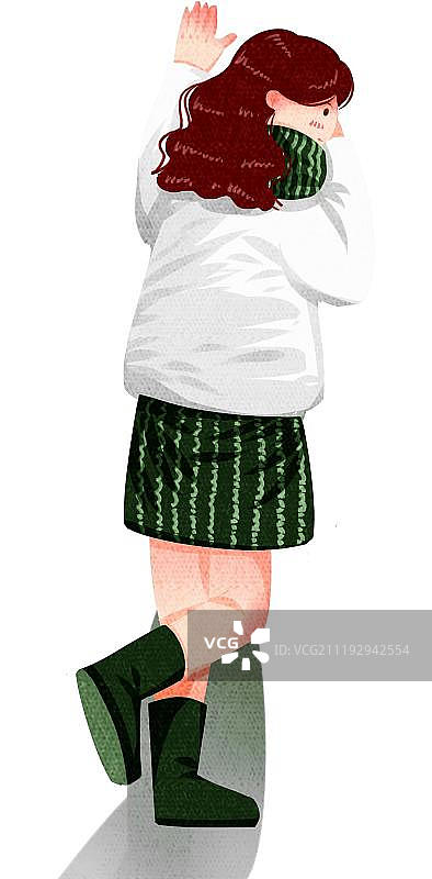 穿白色毛衣戴围巾的女孩背影图片素材