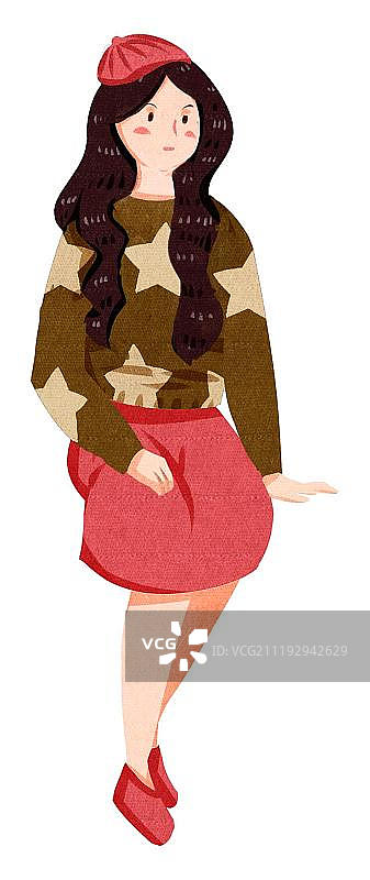 小清新文艺红帽小女孩坐着图片素材