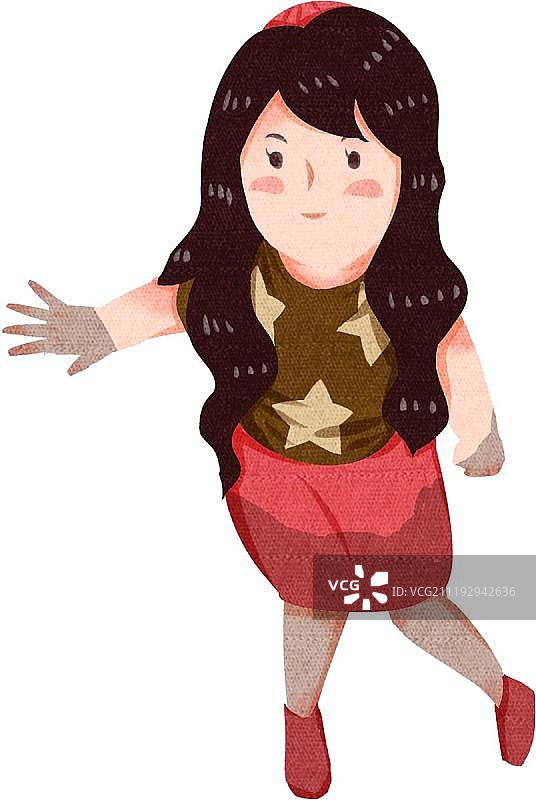 小清新文艺红帽小女孩坐着仰头图片素材