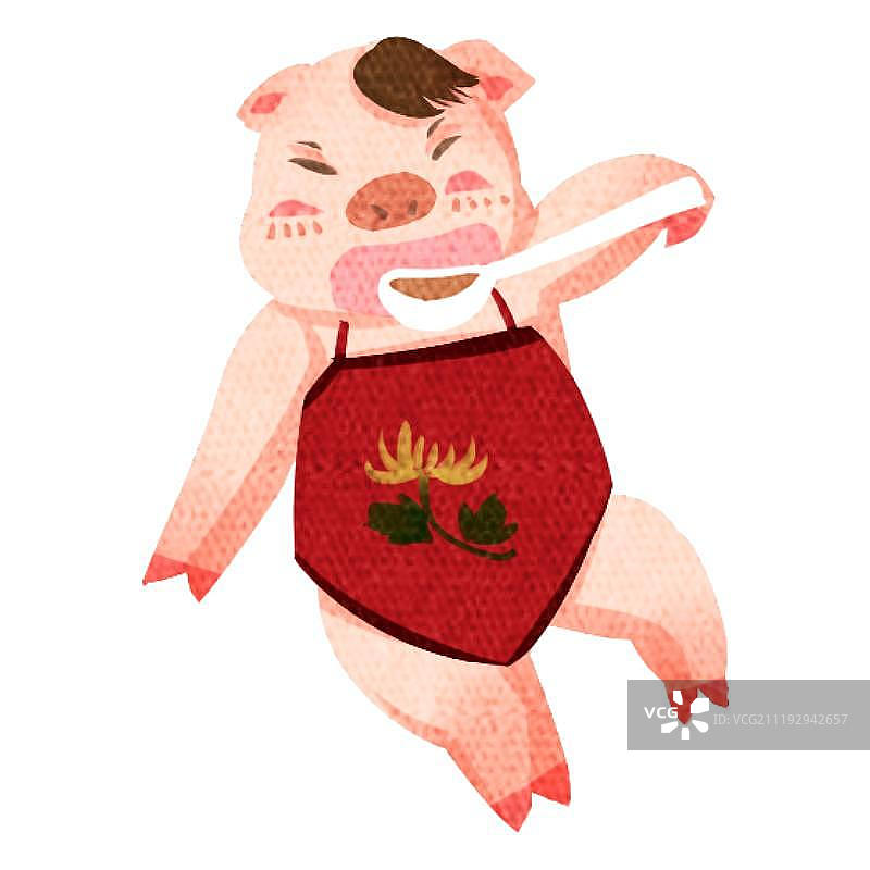 中国风猪年猪娃娃喝汤图片素材