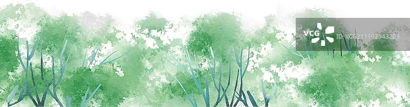 中国风水彩风格夏天绿色树木图片素材