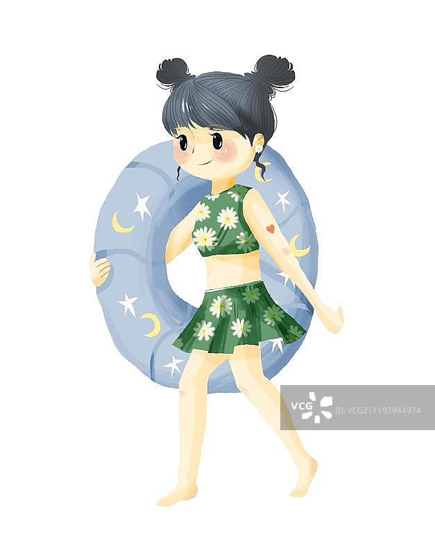 拿着游泳圈的女孩图片素材