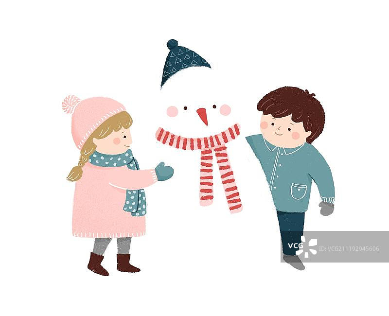 冬天儿童堆雪人图片素材