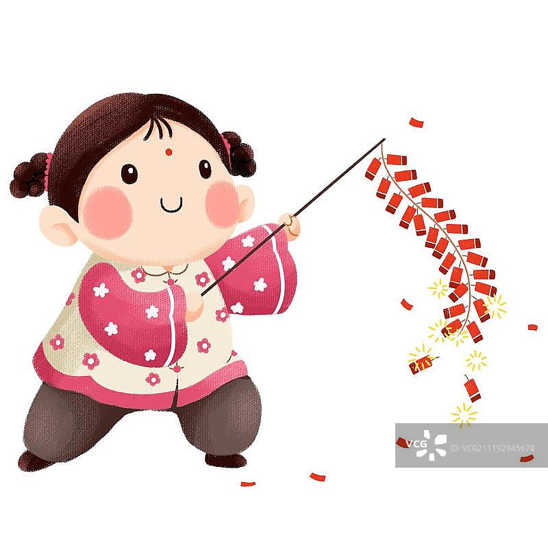放鞭炮的小女孩图片素材