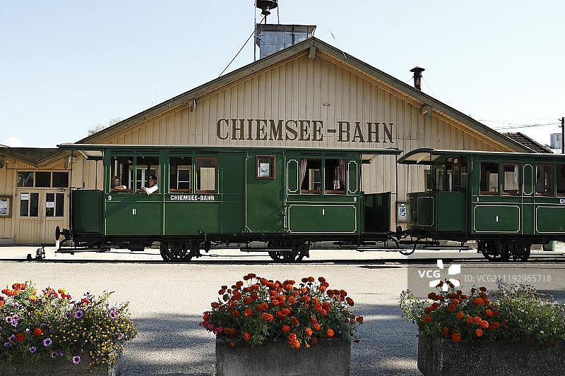 基姆湖铁路列车车厢，普里恩，基姆高，上巴伐利亚，巴伐利亚，德国，欧洲图片素材