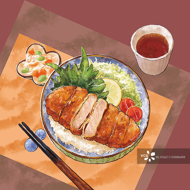 日式炸鸡排饭图片素材