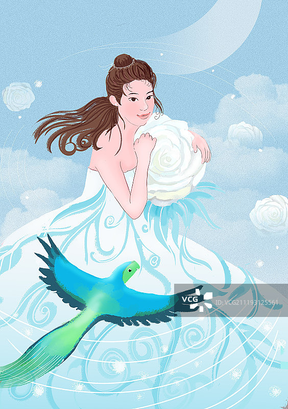 女神与白玫瑰图片素材