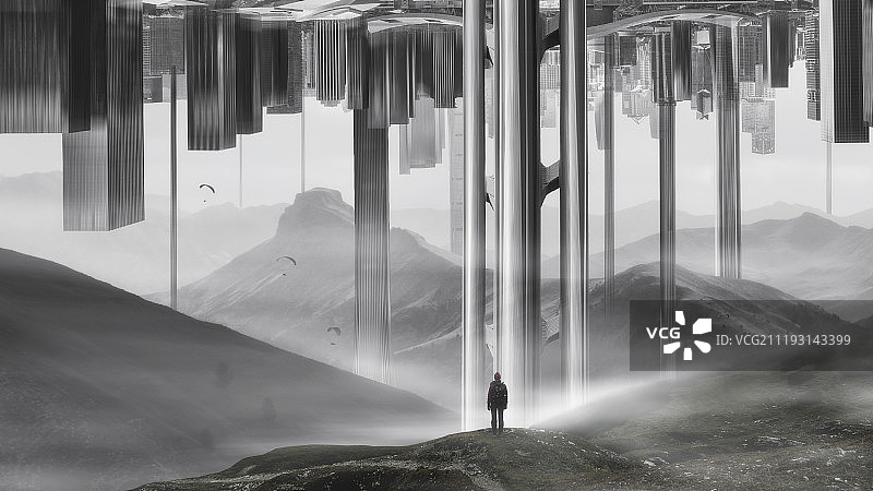 合成图像颠倒的城市和自然图片素材