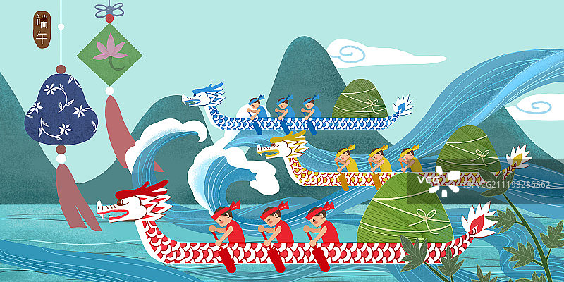 端午节吃粽子划龙舟图片素材