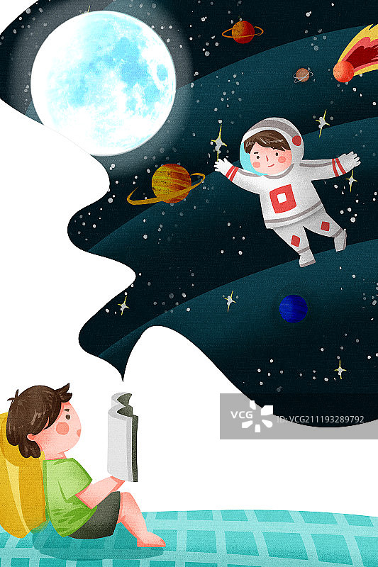 小清新风格书中宇宙飞翔图片素材