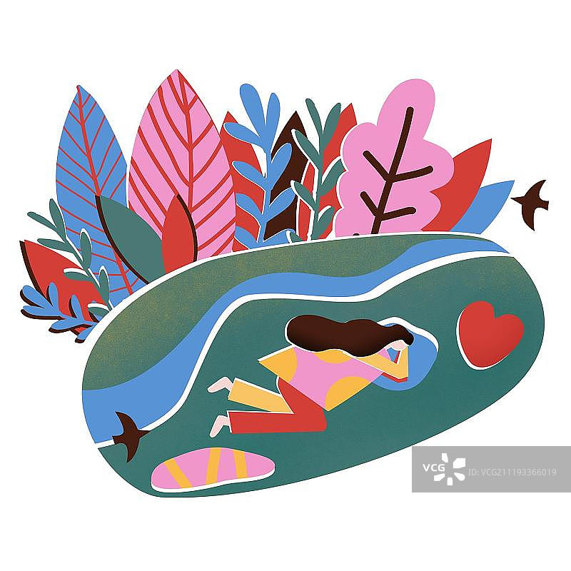 躺在草地上休息的少女图片素材