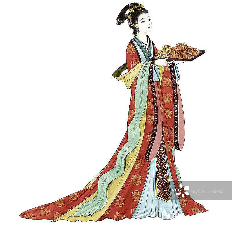 穿着汉服带发髻端着盘子的古风女人图片素材