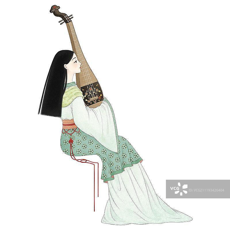 穿着汉服拿着琵琶古风女人图片素材