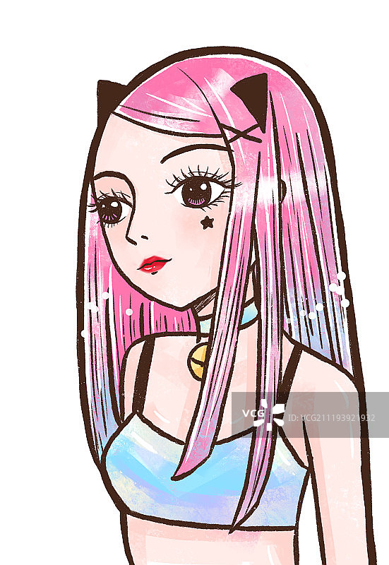粉色长发时尚感猫耳少女图片素材