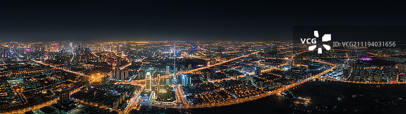 天津市夜景全景天津广播电视塔图片素材