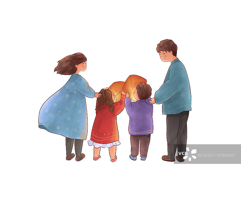 中秋插画放花灯人物图片素材