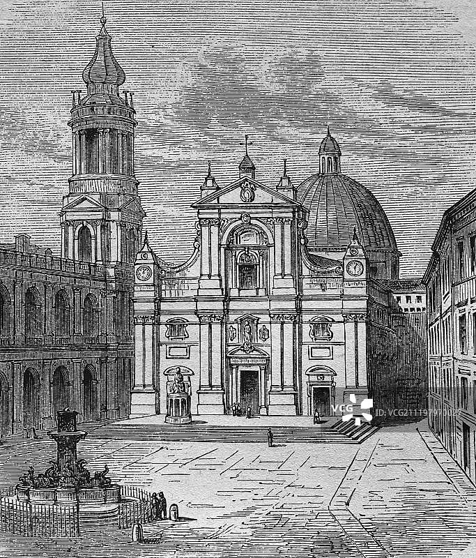 意大利洛雷托圣殿1860年历史钢版雕刻图片素材