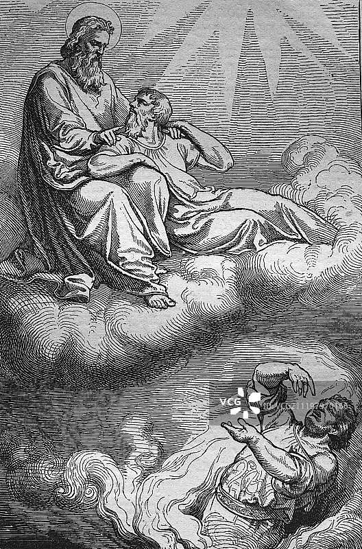 可怜的拉撒路和富人，1860年的历史钢版画图片素材