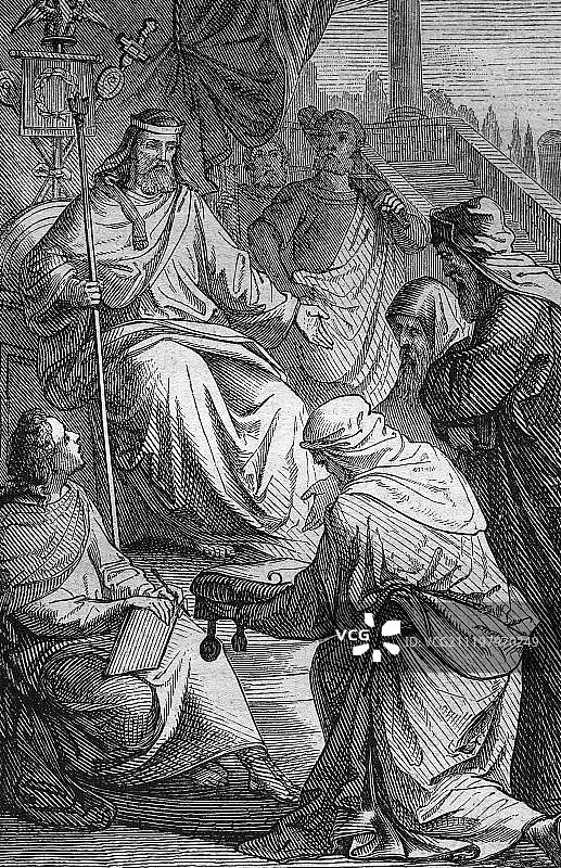 犹太人向罗马人投降，1860年历史钢版画图片素材