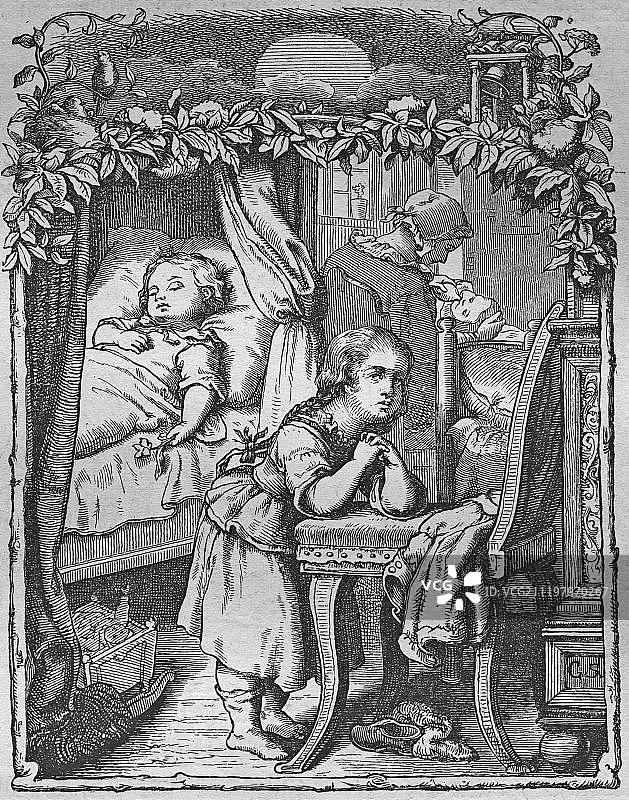 以上帝开始，1860年的历史钢版雕刻图片素材