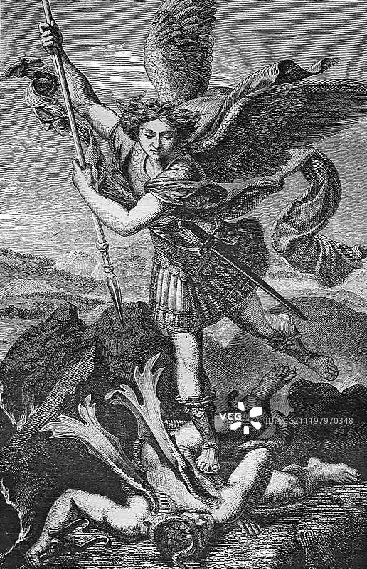 1860年米迦勒天使历史钢版画图片素材