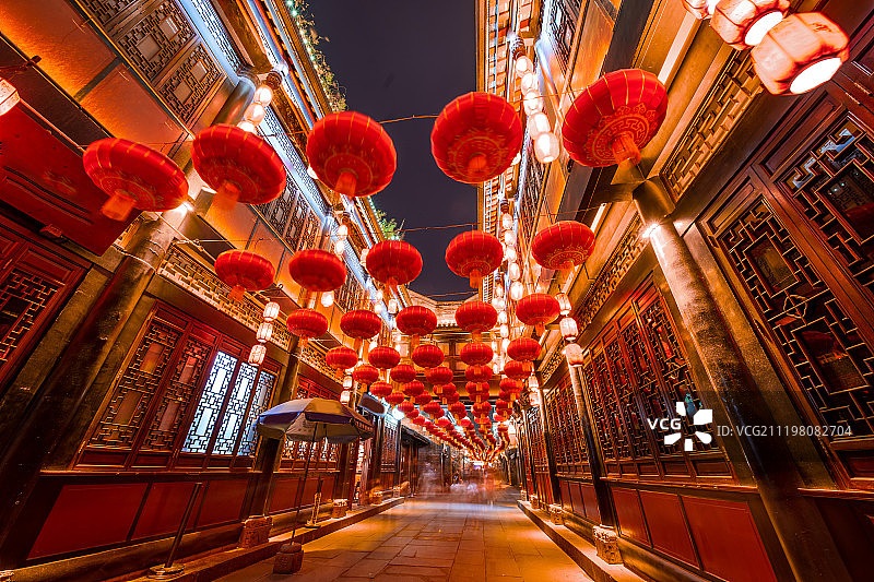成都锦里大红灯笼步行街图片素材