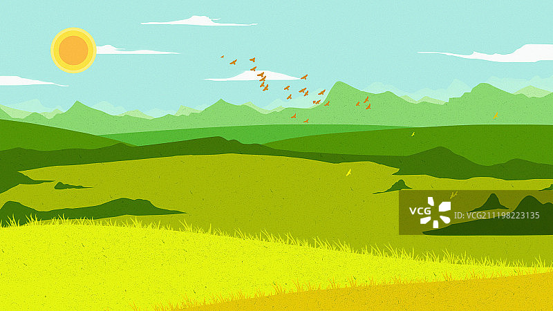 金色麦田风景插画图片素材