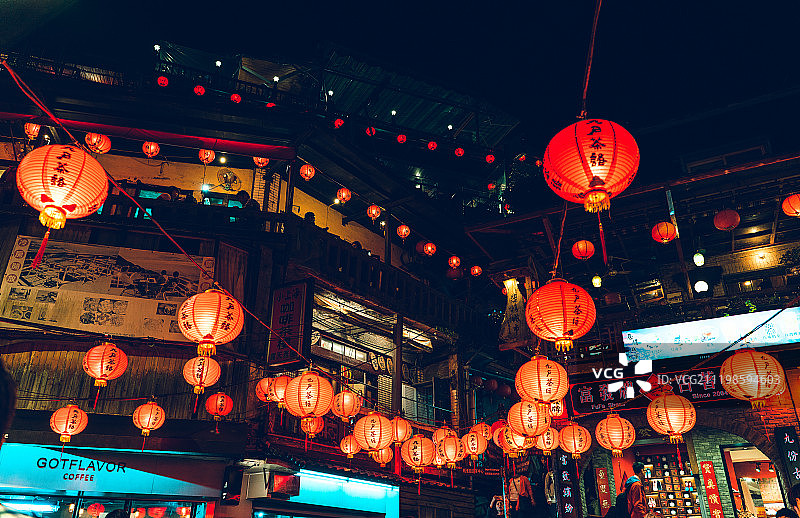 台湾九份古镇夜景图片素材