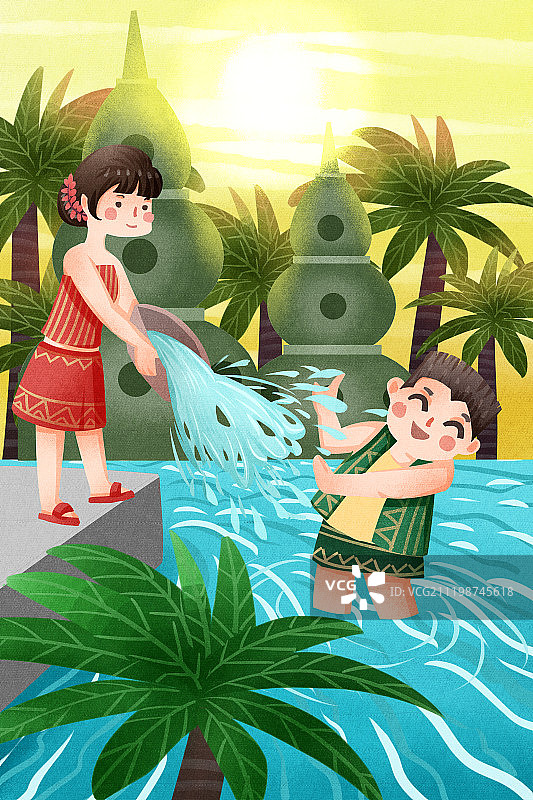 小清新绿色泼水节图片素材