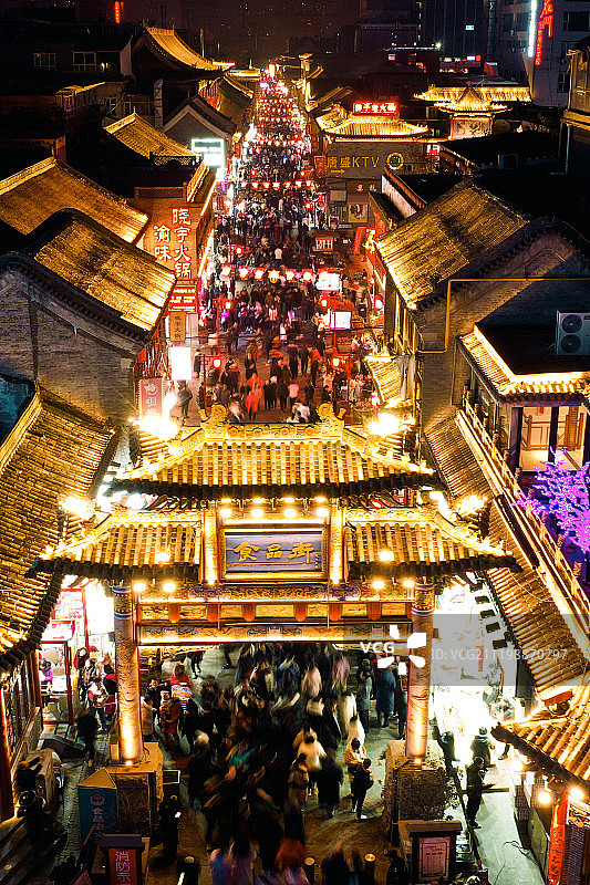 太原地标之一食品街夜景图片素材