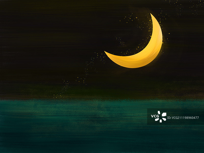 月亮出来时候的草地图片素材