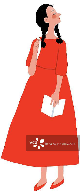 穿红色长裙的女孩图片素材