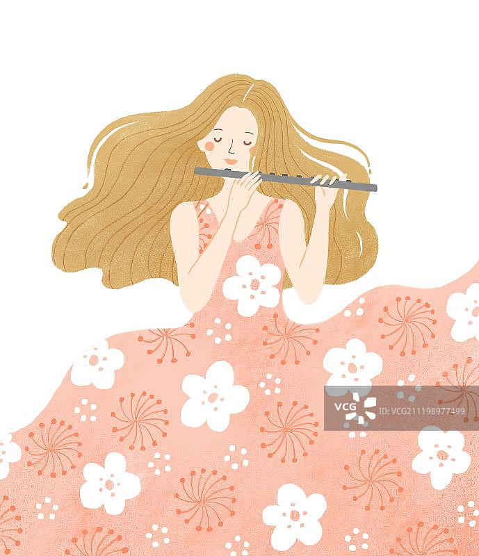 吹笛的少女图片素材