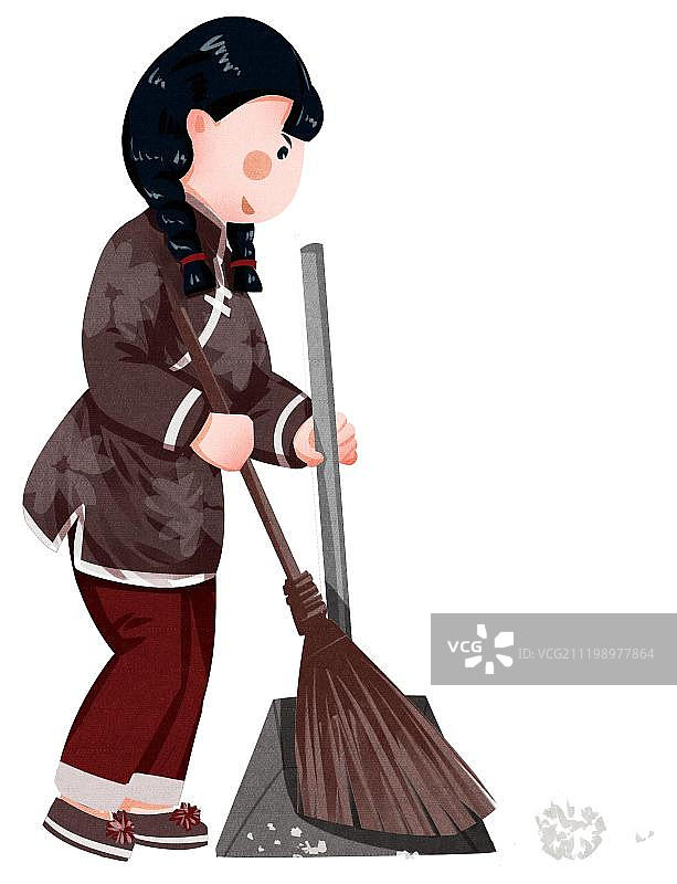 中国风女孩扫地图片素材