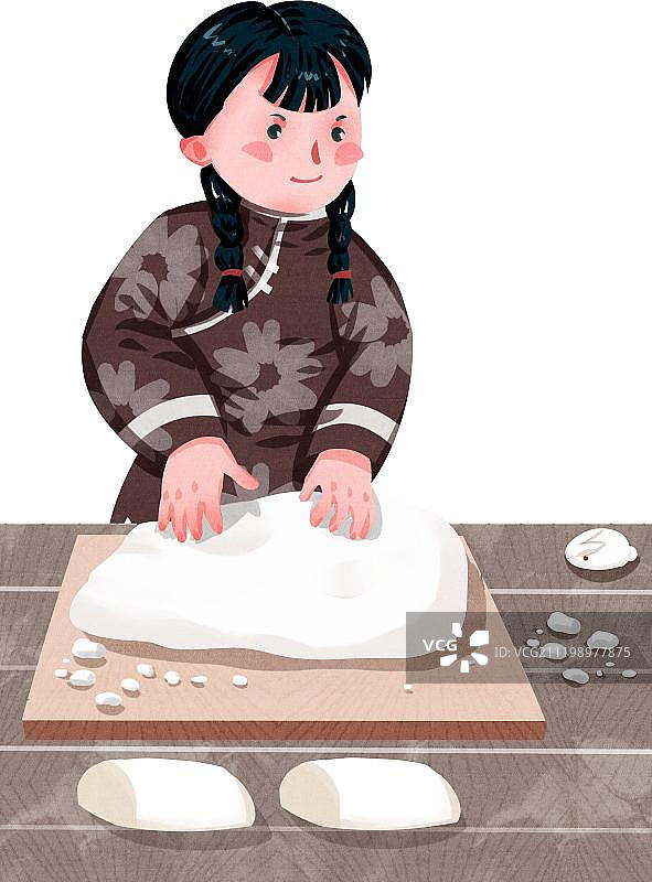 中国风女孩做馒头图片素材