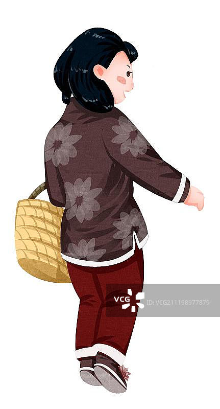 中国风女孩买菜图片素材