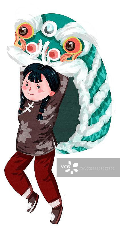 中国风女孩舞狮图片素材