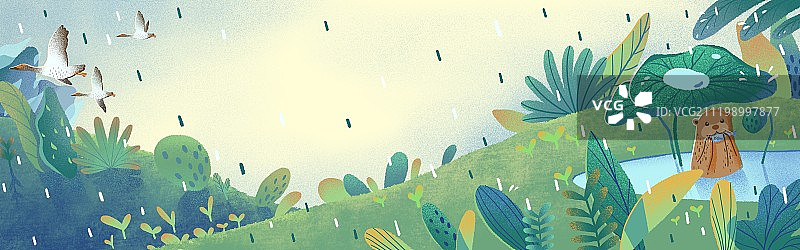 春天雨水横版图片素材
