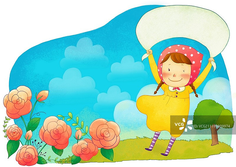 春日田野女孩插画图片素材