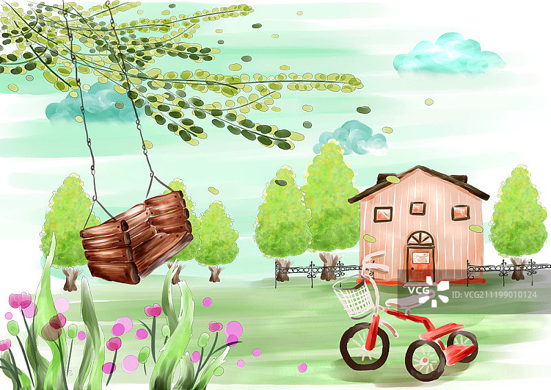 水彩春天背景插画图片素材