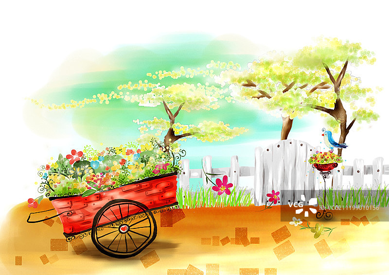 水彩春天背景插画图片素材