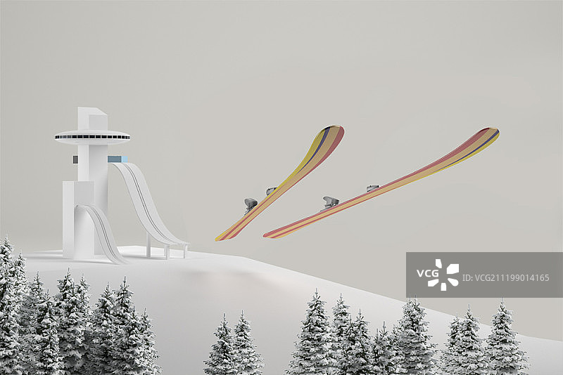3D滑雪场插画图片素材